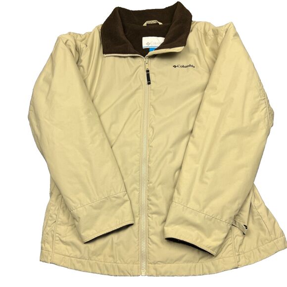 Columbia Sportswear Fleece Lined Logo Jacket Womens Large Full Zip Biege Coat - Picture 1 of 10